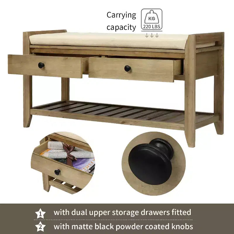 Banc de rangement multifonction Whisen pour entrée avec coussin amovible et tiroirs