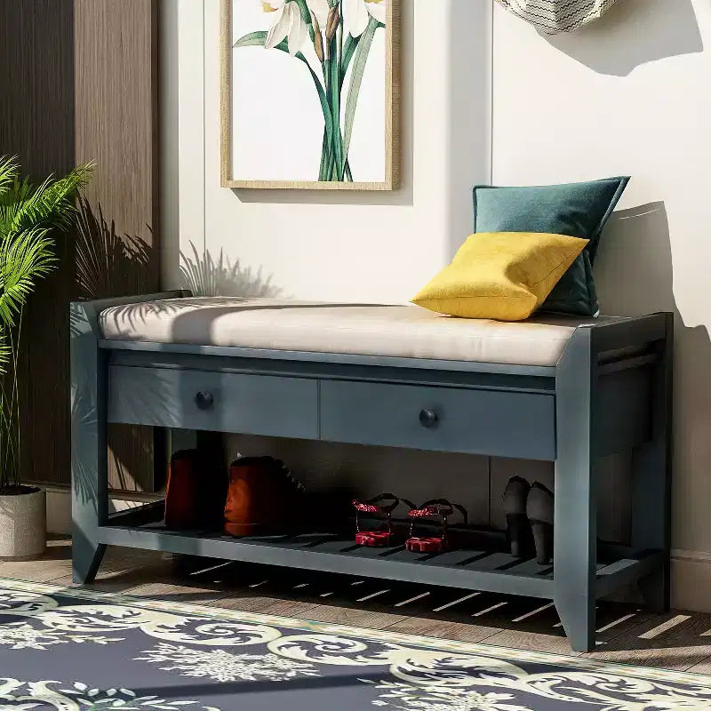 Banc de rangement multifonction Whisen pour entrée avec coussin amovible et tiroirs
