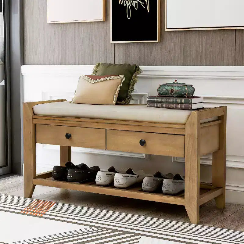 Banc de rangement multifonction Whisen pour entrée avec coussin amovible et tiroirs