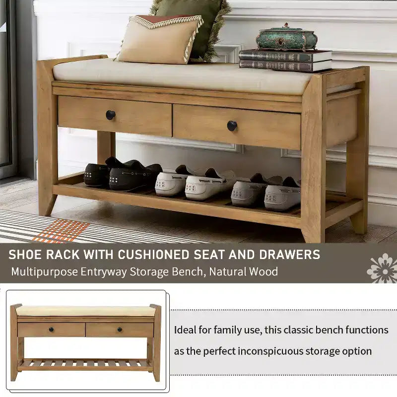 Banc de rangement multifonction Whisen pour entrée avec coussin amovible et tiroirs