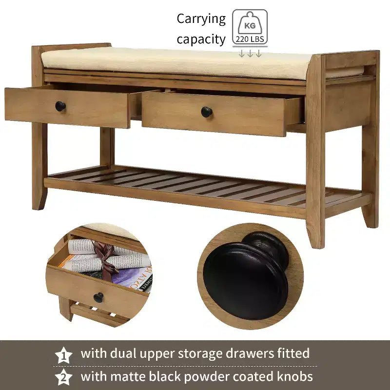 Banc de rangement multifonction Whisen pour entrée avec coussin amovible et tiroirs