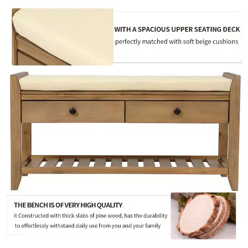 Banc de rangement multifonction Whisen pour entrée avec coussin amovible et tiroirs