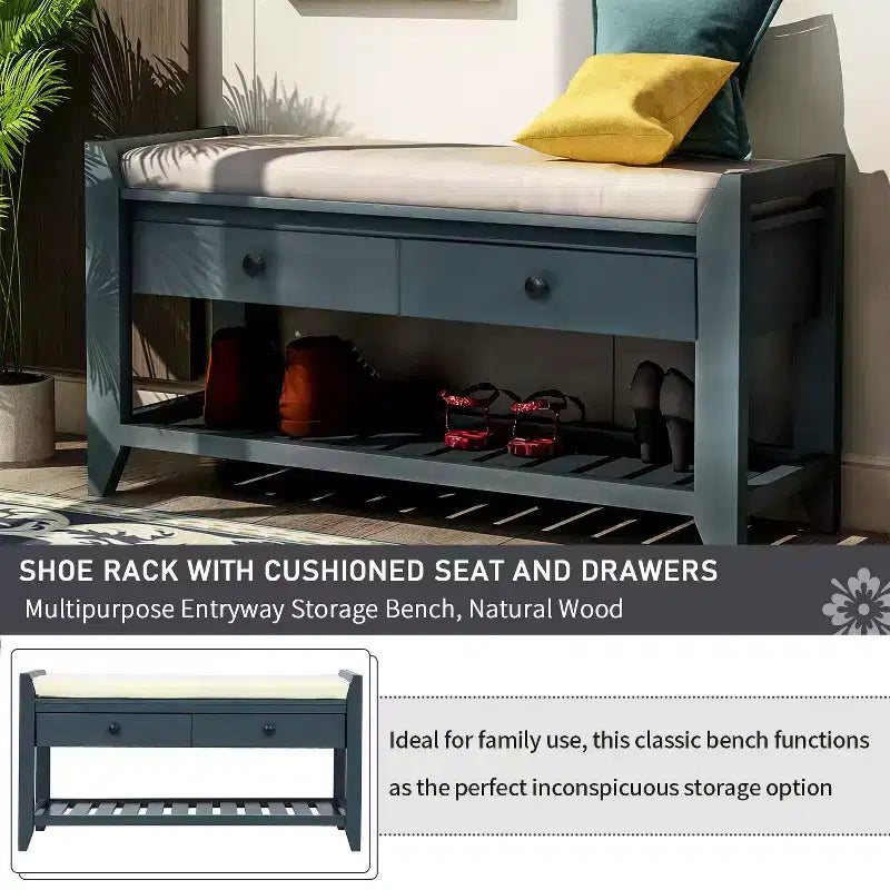 Banc de rangement multifonction Whisen pour entrée avec coussin amovible et tiroirs