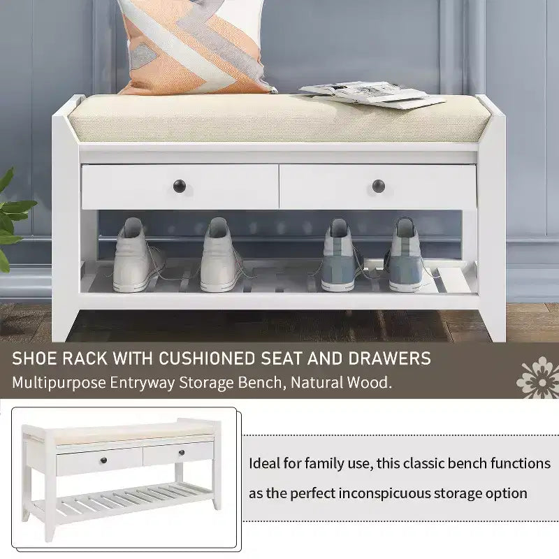 Banc de rangement multifonction Whisen pour entrée avec coussin amovible et tiroirs
