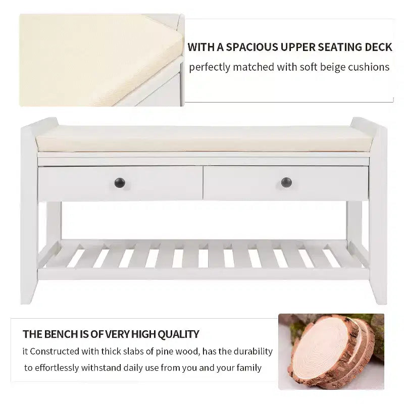 Banc de rangement multifonction Whisen pour entrée avec coussin amovible et tiroirs