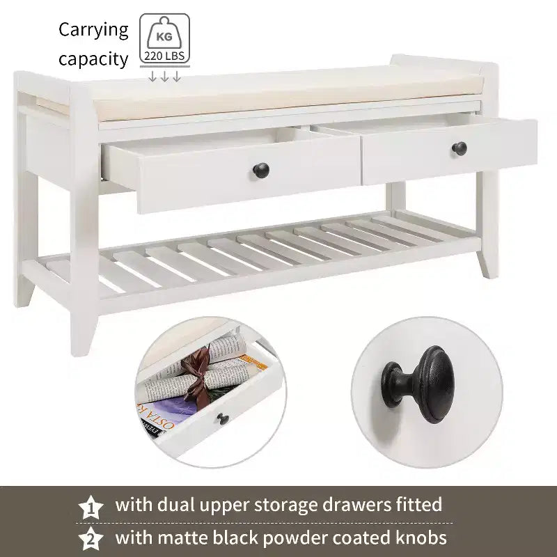 Banc de rangement multifonction Whisen pour entrée avec coussin amovible et tiroirs