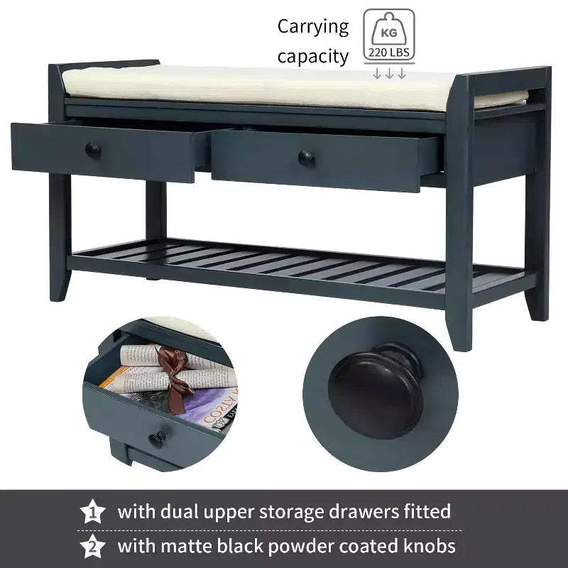 Banc de rangement multifonction Whisen pour entrée avec coussin amovible et tiroirs