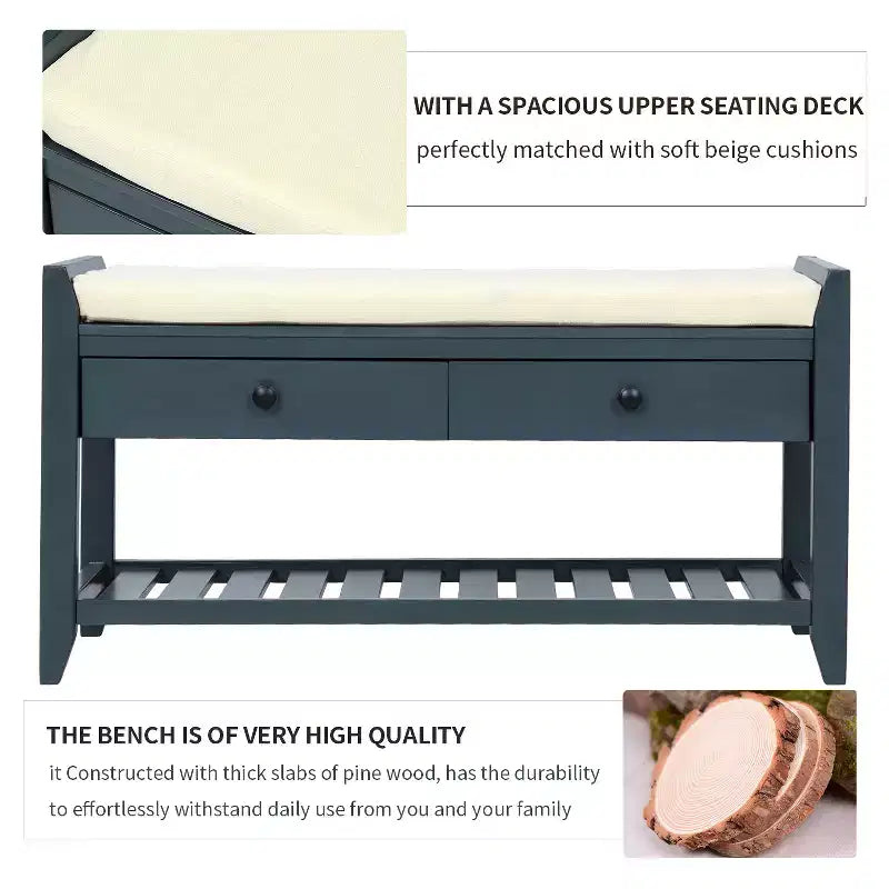 Banc de rangement multifonction Whisen pour entrée avec coussin amovible et tiroirs