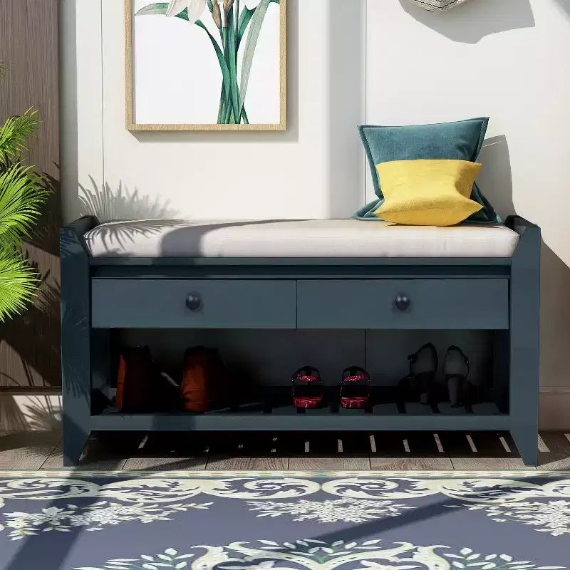 Whisen Multipurpose Entryway Storage Bench with Removable Cushion and Drawers