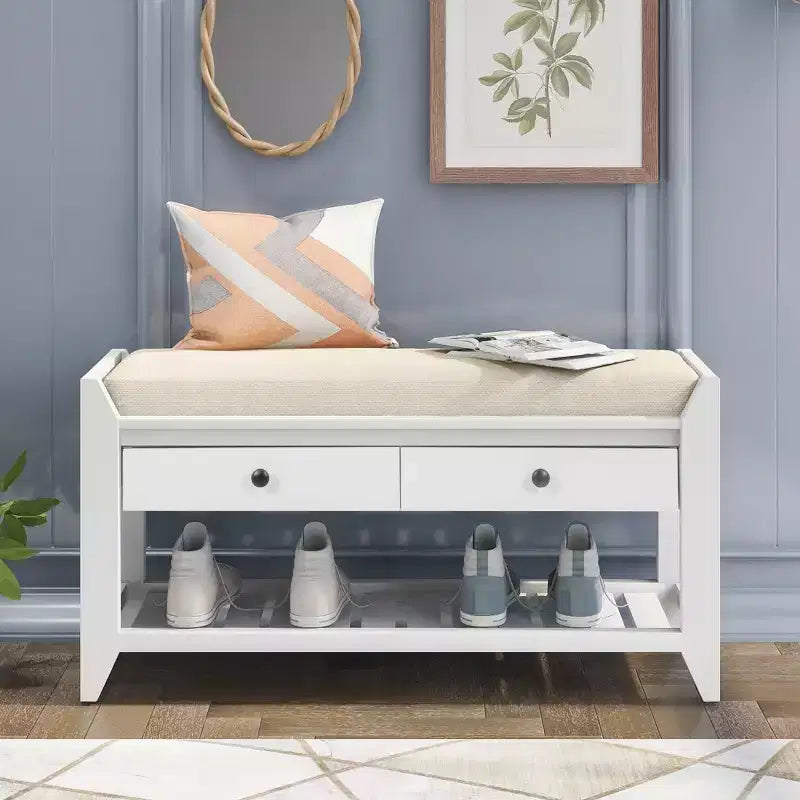 Banc de rangement multifonction Whisen pour entrée avec coussin amovible et tiroirs