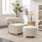 Fauteuil d'appoint moderne en forme de U de couleur crème et beige, rembourré, de LuxenHome