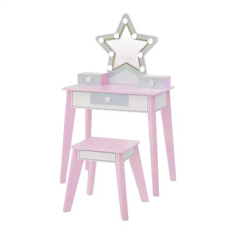 Fantasy Fields Coiffeuse pour enfant en bois Little Princess Star avec miroir LED et tabouret