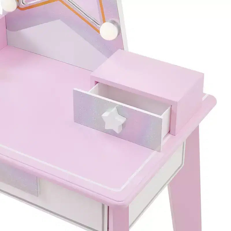 Fantasy Fields Coiffeuse pour enfant en bois Little Princess Star avec miroir LED et tabouret