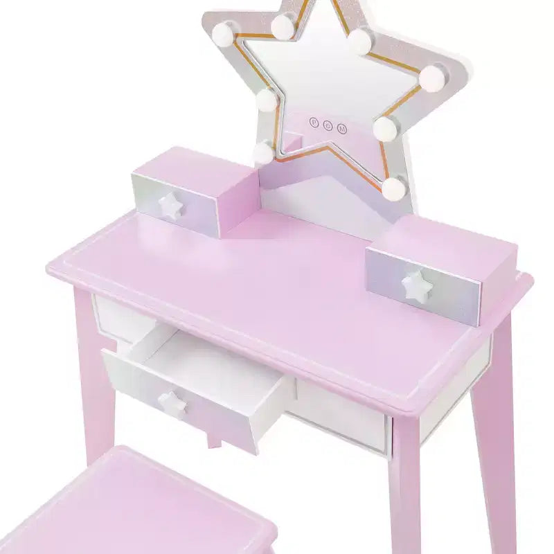 Fantasy Fields Coiffeuse pour enfant en bois Little Princess Star avec miroir LED et tabouret