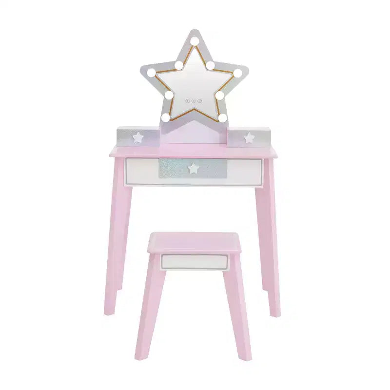 Fantasy Fields Coiffeuse pour enfant en bois Little Princess Star avec miroir LED et tabouret