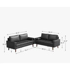 Canapé et causeuse Luige 2 pièces de style Mid-Century Modern avec accoudoirs carrés en similicuir – Tree City