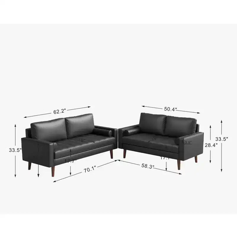 Canapé et causeuse Luige 2 pièces de style Mid-Century Modern avec accoudoirs carrés en similicuir – Tree City