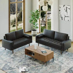 Canapé et causeuse Luige 2 pièces de style Mid-Century Modern avec accoudoirs carrés en similicuir – Tree City