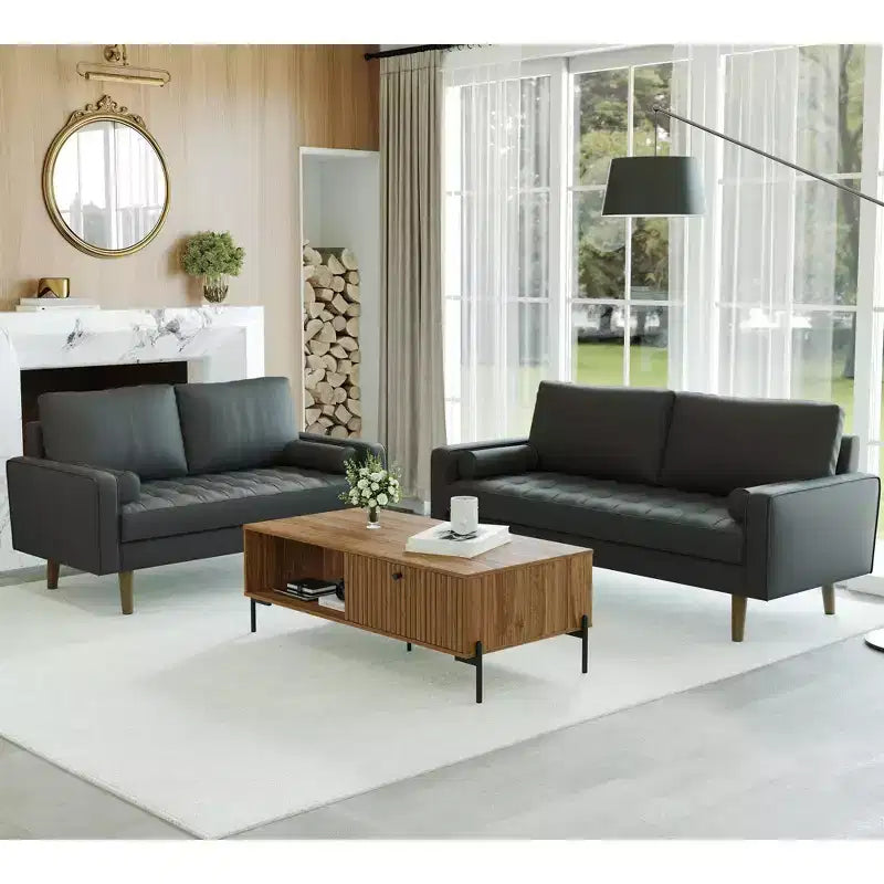 Canapé et causeuse Luige 2 pièces de style Mid-Century Modern avec accoudoirs carrés en similicuir – Tree City