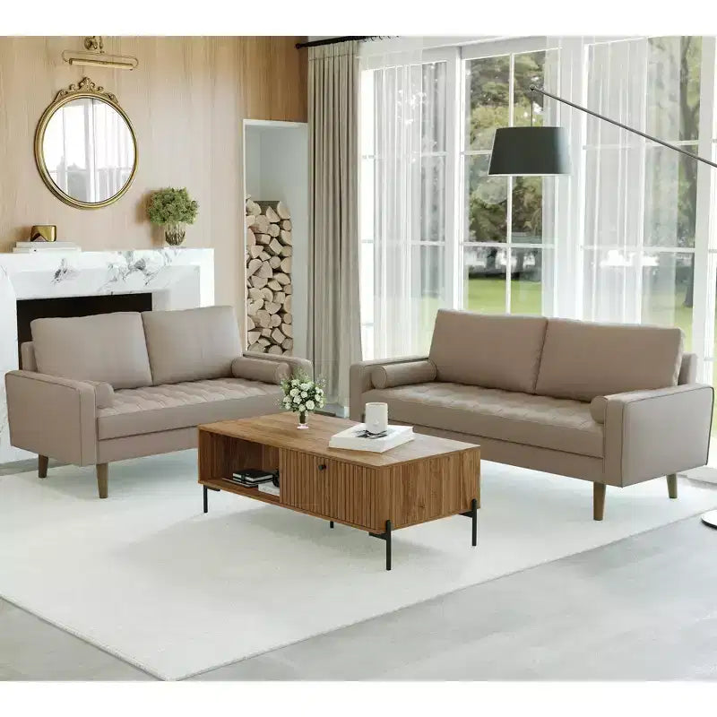 Canapé et causeuse Luige 2 pièces de style Mid-Century Modern avec accoudoirs carrés en similicuir – Tree City