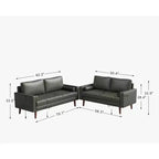 Canapé et causeuse Luige 2 pièces de style Mid-Century Modern avec accoudoirs carrés en similicuir – Tree City