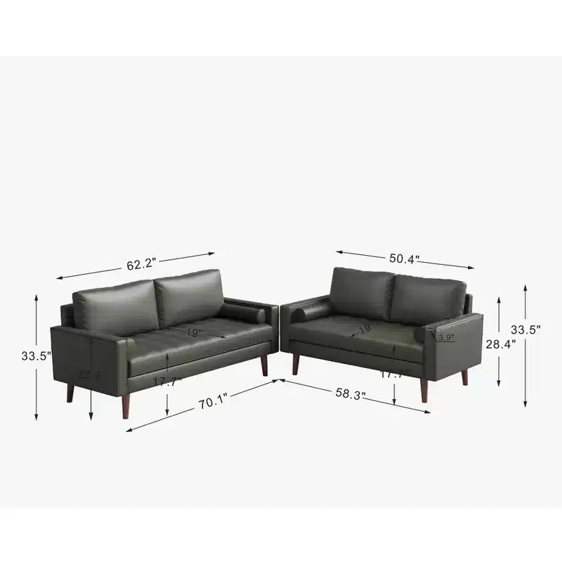 Canapé et causeuse Luige 2 pièces de style Mid-Century Modern avec accoudoirs carrés en similicuir – Tree City