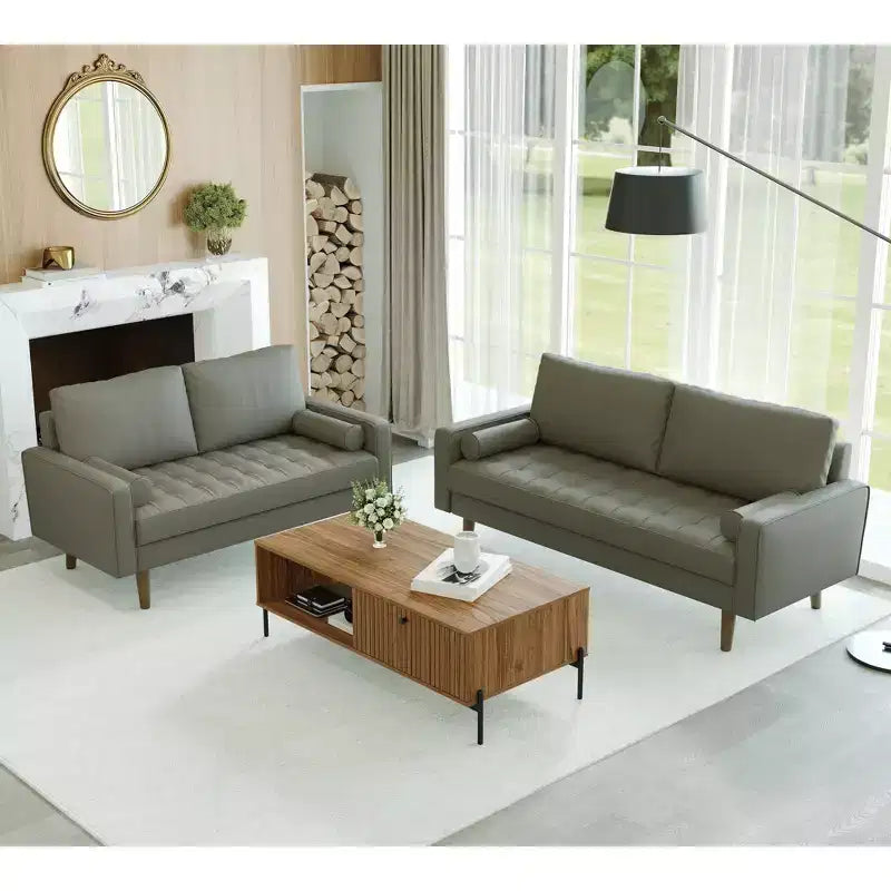 Canapé et causeuse Luige 2 pièces de style Mid-Century Modern avec accoudoirs carrés en similicuir – Tree City