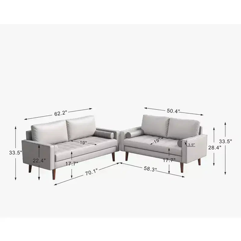 Canapé et causeuse Luige 2 pièces de style Mid-Century Modern avec accoudoirs carrés en similicuir – Tree City