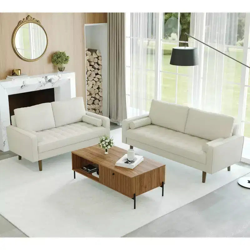 Canapé et causeuse Luige 2 pièces de style Mid-Century Modern avec accoudoirs carrés en similicuir – Tree City