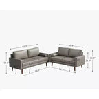 Canapé et causeuse Luige 2 pièces de style Mid-Century Modern avec accoudoirs carrés en similicuir – Tree City