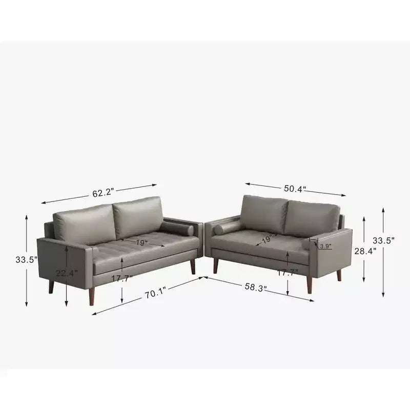 Canapé et causeuse Luige 2 pièces de style Mid-Century Modern avec accoudoirs carrés en similicuir – Tree City