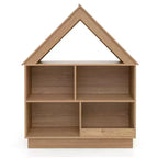 Costway Bibliothèque pour enfants en bois en forme de maison de poupée avec étagères ouvertes et système anti-basculement Blanc/Marron