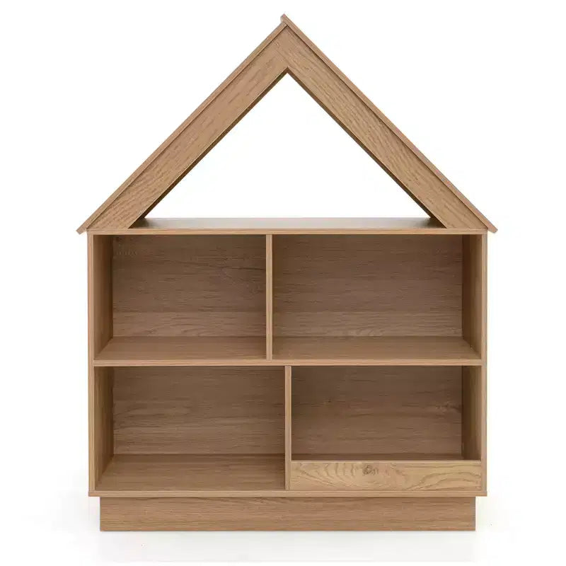 Costway Bibliothèque pour enfants en bois en forme de maison de poupée avec étagères ouvertes et système anti-basculement Blanc/Marron
