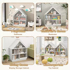Costway Bibliothèque pour enfants en bois en forme de maison de poupée avec étagères ouvertes et système anti-basculement Blanc/Marron