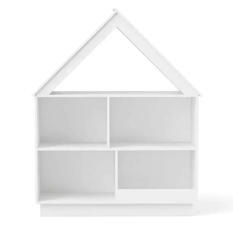 Costway Bibliothèque pour enfants en bois en forme de maison de poupée avec étagères ouvertes et système anti-basculement Blanc/Marron