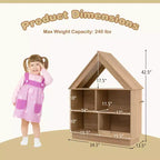 Costway Bibliothèque pour enfants en bois en forme de maison de poupée avec étagères ouvertes et système anti-basculement Blanc/Marron