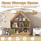 Costway Bibliothèque pour enfants en bois en forme de maison de poupée avec étagères ouvertes et système anti-basculement Blanc/Marron