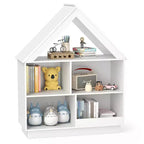 Costway Bibliothèque pour enfants en bois en forme de maison de poupée avec étagères ouvertes et système anti-basculement Blanc/Marron