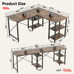 Bestier Bureau d'angle en forme de L de 47'', bureau d'ordinateur réversible avec étagères réglables, table d'étude pour 2 personnes, idéal pour les petits espaces de bureau à domicile