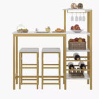 VECELO Ensemble de salle à manger 3 pièces hauteur comptoir avec table et chaises de bar pour 2, porte-gobelets et porte-bouteilles, tabourets en cuir PU, marron/doré