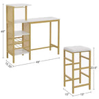 VECELO Ensemble de salle à manger 3 pièces hauteur comptoir avec table et chaises de bar pour 2, porte-gobelets et porte-bouteilles, tabourets en cuir PU, marron/doré