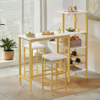 VECELO Ensemble de salle à manger 3 pièces hauteur comptoir avec table et chaises de bar pour 2, porte-gobelets et porte-bouteilles, tabourets en cuir PU, marron/doré