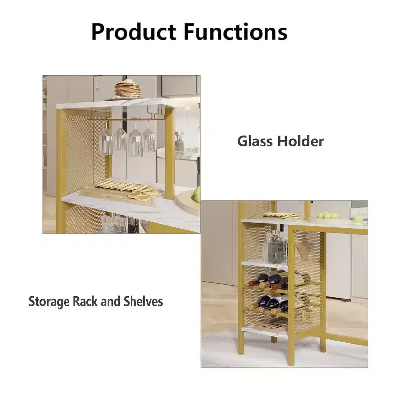 VECELO Ensemble de salle à manger 3 pièces hauteur comptoir avec table et chaises de bar pour 2, porte-gobelets et porte-bouteilles, tabourets en cuir PU, marron/doré