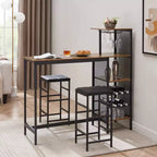 VECELO Ensemble de salle à manger 3 pièces hauteur comptoir avec table et chaises de bar pour 2, porte-gobelets et porte-bouteilles, tabourets en cuir PU, marron/doré