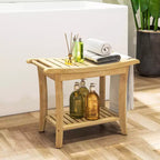 Banc de douche en bambou avec étagère de rangement, étanche, capacité de 150 kg