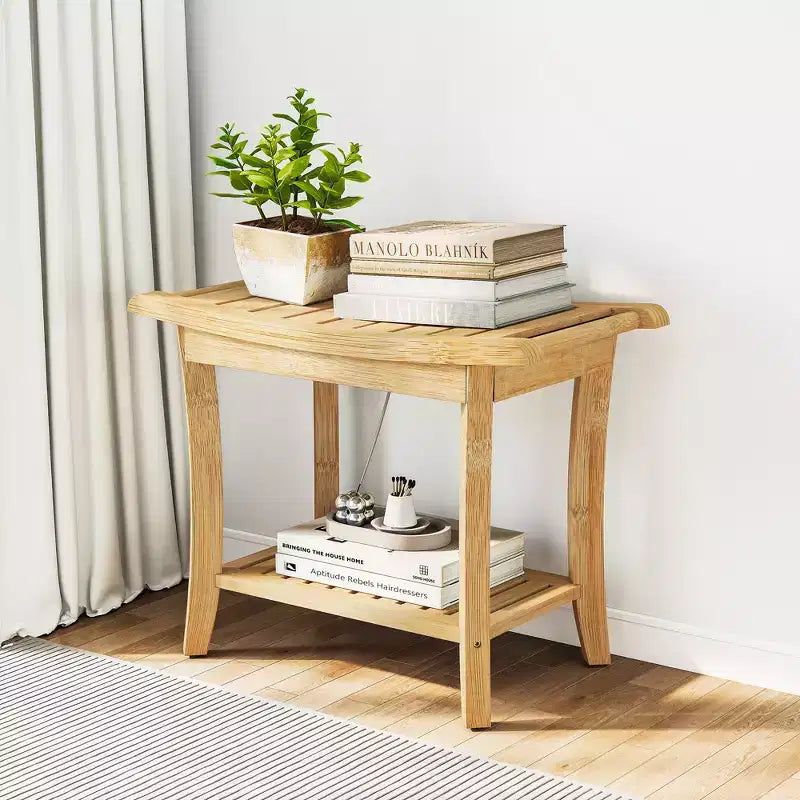 Banc de douche en bambou avec étagère de rangement, étanche, capacité de 150 kg