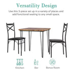 Ensemble de salle à manger VECELO, ensemble table et chaises 3/5 pièces avec 2/4 chaises rembourrées pour petit espace, appartement