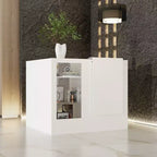 Comptoir de réception d'angle blanc Famapy avec vitrine en verre trempé