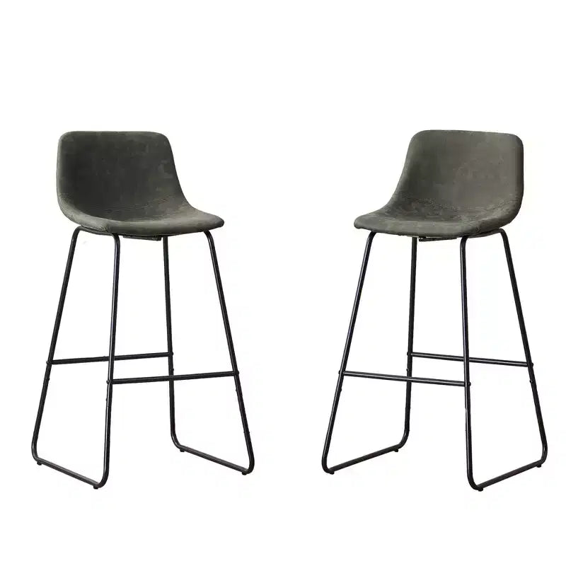 Tabourets de bar FERPIT en fausse fourrure de mouton, hauteur comptoir, lot de 2, tabourets de bar rembourrés avec repose-pieds, Vert, 30