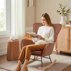 VECELO Fauteuil à bascule moderne en similicuir/tissu peluche, avec appuie-tête épais et siège rembourré Blanc/Marron/Rose